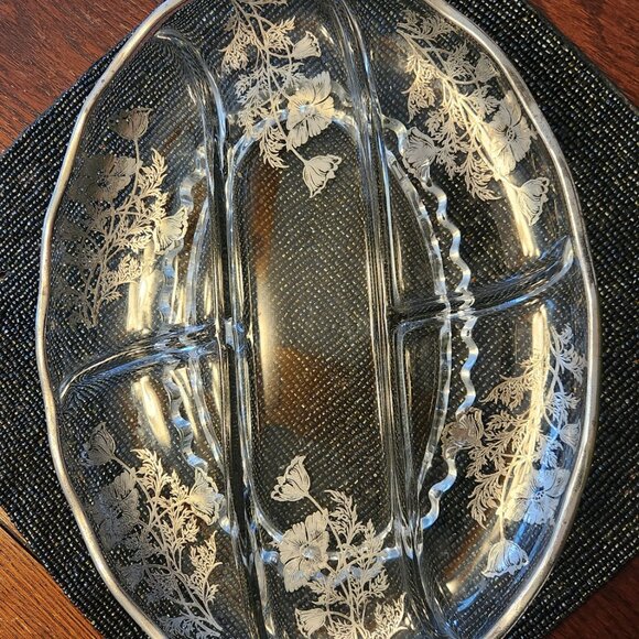Vintage Silver City Glass Co Sterling-On-Crystal Large Divided Oval Relish Dish - Picture 6 of 6